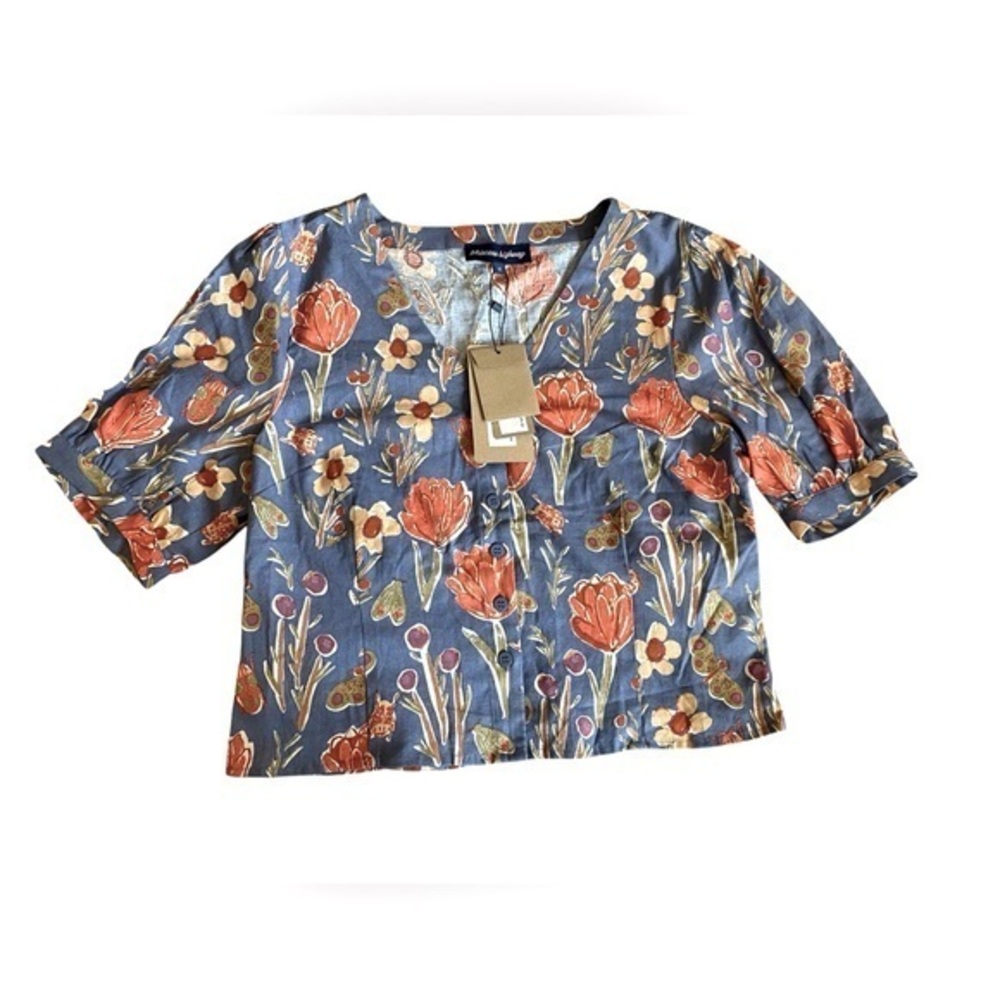 NWT Princess Highway Linen/Cotton Blend Bug And Floral Print Blouse US S…